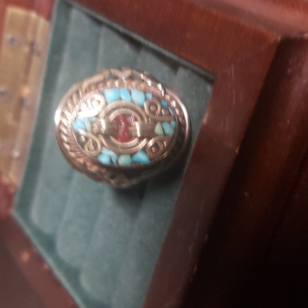 NEW Men Two-Tone 925 Silver Brass Aquamarine Ring